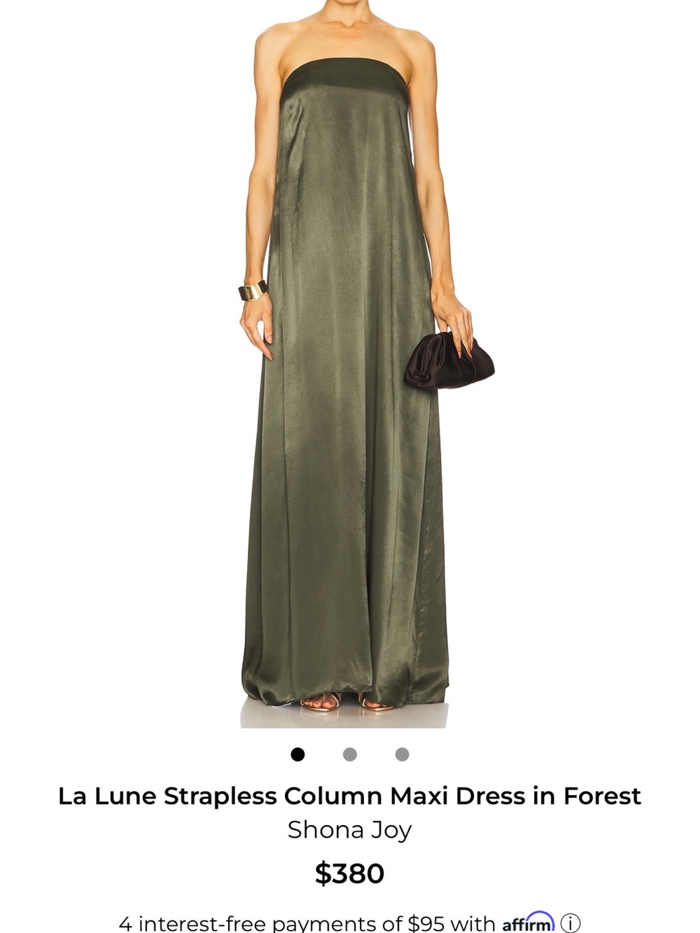 Shona Joy La Lune Strapless Satin Column Maxi Dress in Olive Green